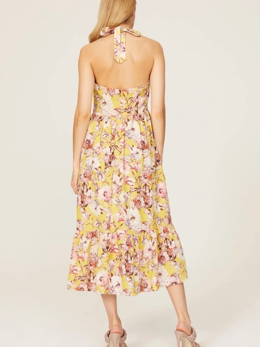 Bardot LaBella Floral Midi Dress Size XS / 2 Yellow Pink Cottagecore Romantic - Picture 2 of 14